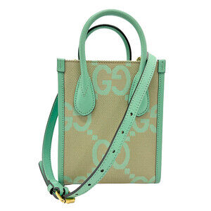 Gucci Jumbo GG Shoulder Bag Green Canvas Leather